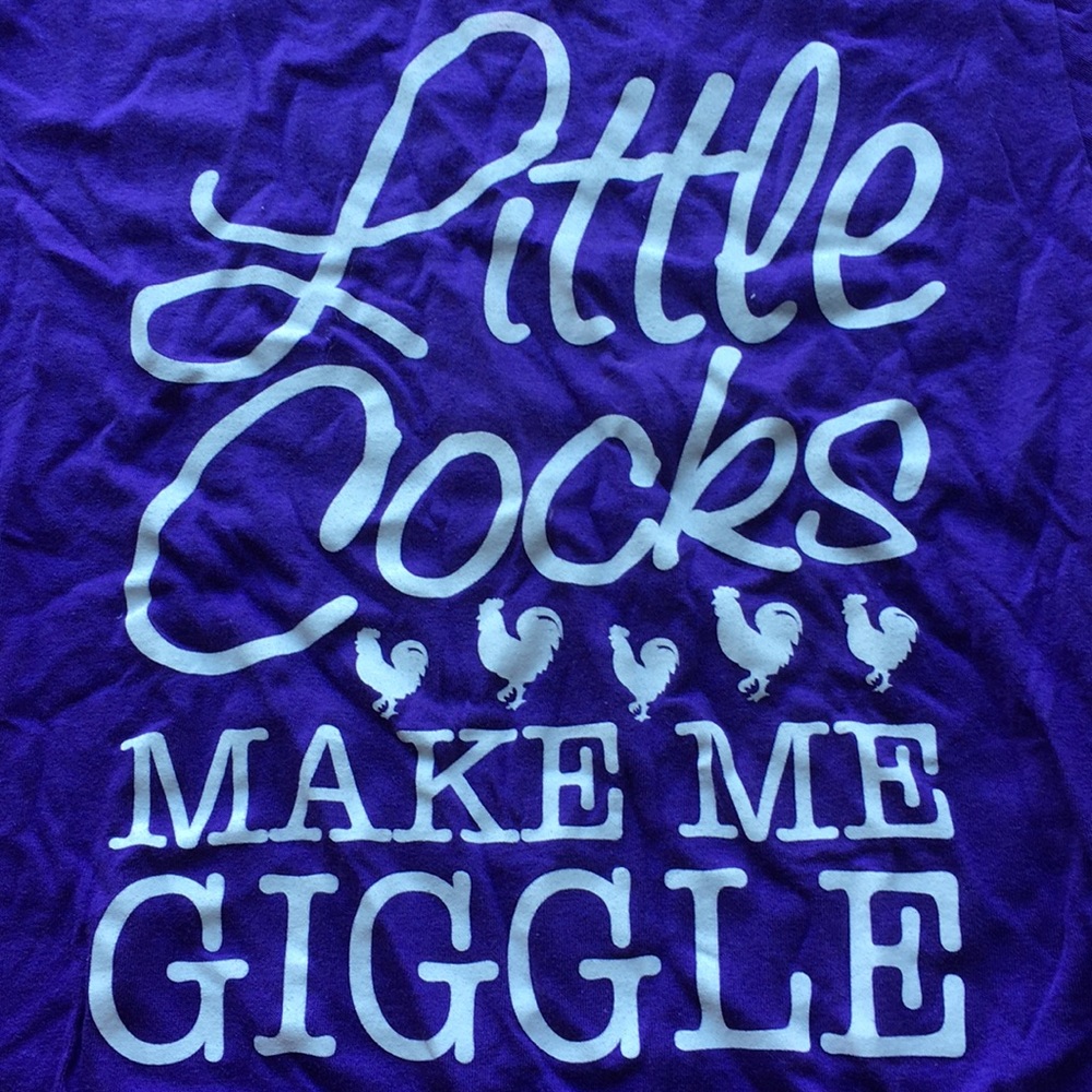 Purple T-shirt little cocks make me giggle
